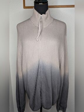 Zara Men's Beige To Blue Ombre Full Zip Ribbed Oversized Cardigan Sweater Sz S